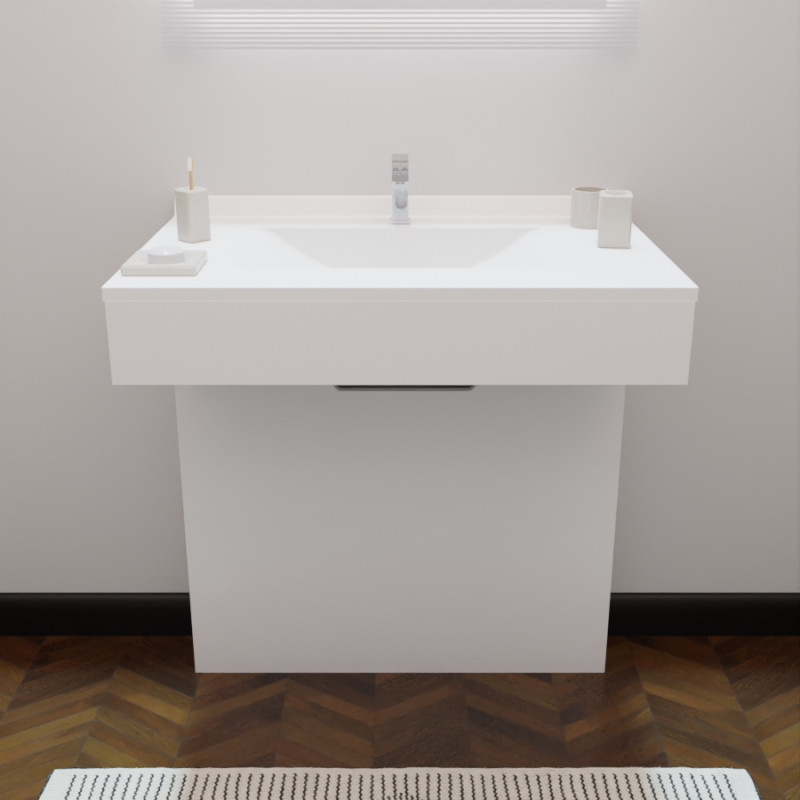 Meuble simple vasque EPURE 80 cm - adapté PMR - laqué blanc brillant 