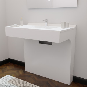 Meuble simple vasque EPURE 90 cm - adapté PMR - laqué blanc brillant 