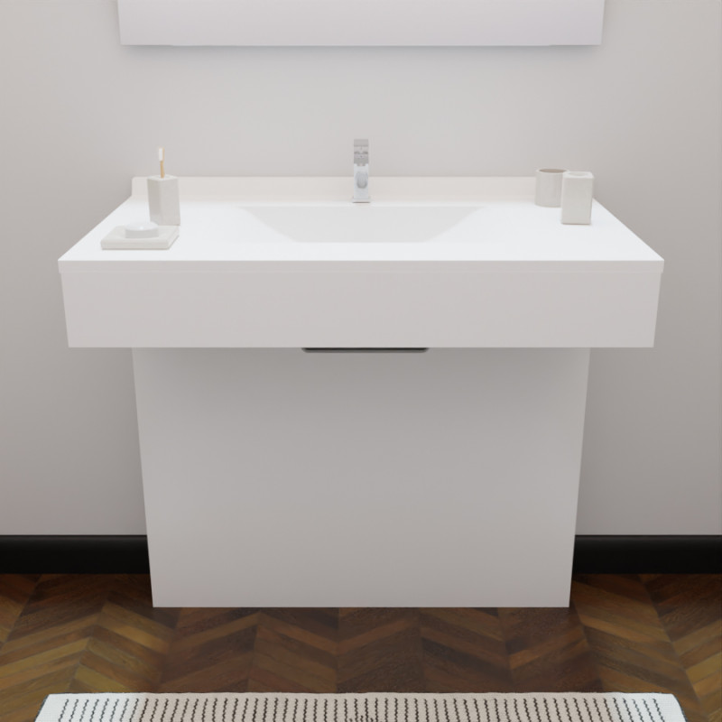 Meuble simple vasque EPURE 90 cm - adapté PMR - laqué blanc brillant 