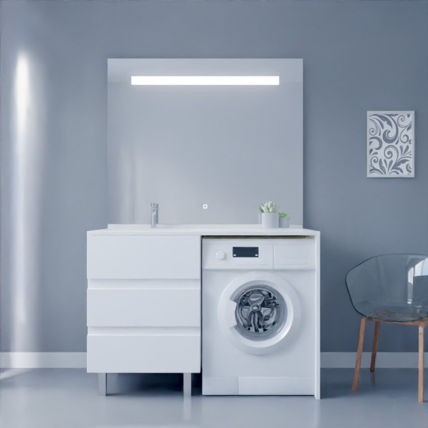 Meuble KORA LL 124 cm vasque déportée à gauche - Blanc brillant