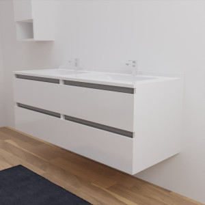 Meuble double vasque ARLEQUIN 140 cm x 55 cm - Traverses grises - plan vasque blanc