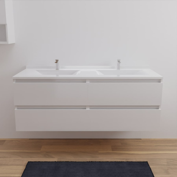 Meuble double vasque ARLEQUIN 140 cm x 55 cm - Traverses blanches - plan vasque blanc