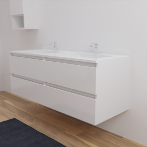 Meuble double vasque ARLEQUIN 140 cm x 55 cm - Traverses blanches - plan vasque blanc