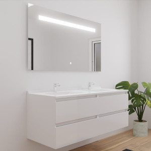 Meuble double vasque ARLEQUIN 140x55 cm avec plan vasque et miroir ELEGANCE - traverses blanches plan vasque blanc