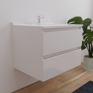 Meuble salle de bain ARLEQUIN 70 cm - traverses blanches et plan vasque blanc