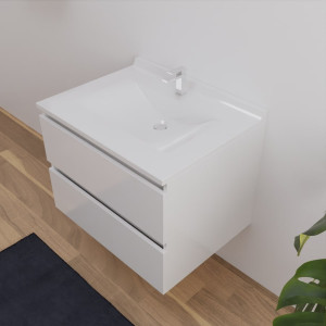 Meuble salle de bain ARLEQUIN 70 cm - traverses blanches et plan vasque blanc