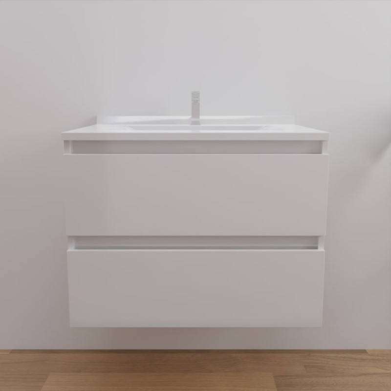 Meuble salle de bain ARLEQUIN 70 cm - traverses blanches et plan vasque blanc