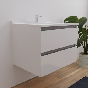 Meuble salle de bain ARLEQUIN 70 cm -  traverses grises et plan vasque blanc