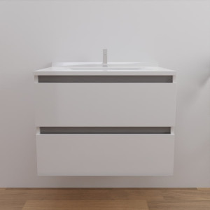 Meuble salle de bain ARLEQUIN 70 cm - traverses grises et plan vasque blanc