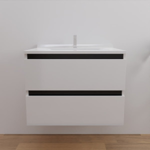 Meuble salle de bain ARLEQUIN 70 cm - traverses noires et plan vasque blanc