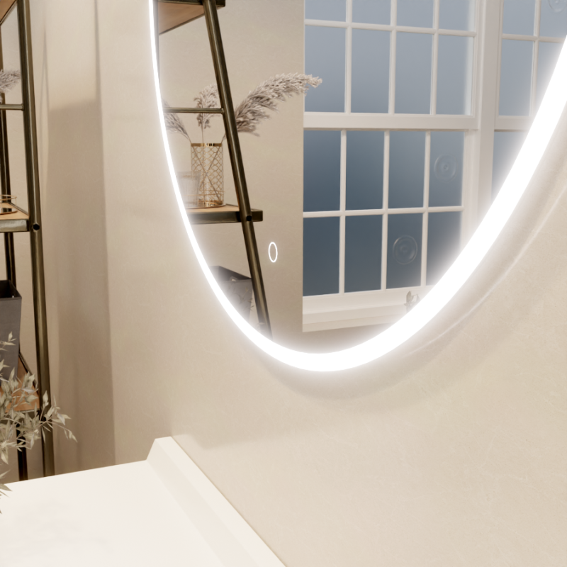 Miroir ONDE Ø 60cm - éclairage LED, système anti-buée et interrupteur sensitif