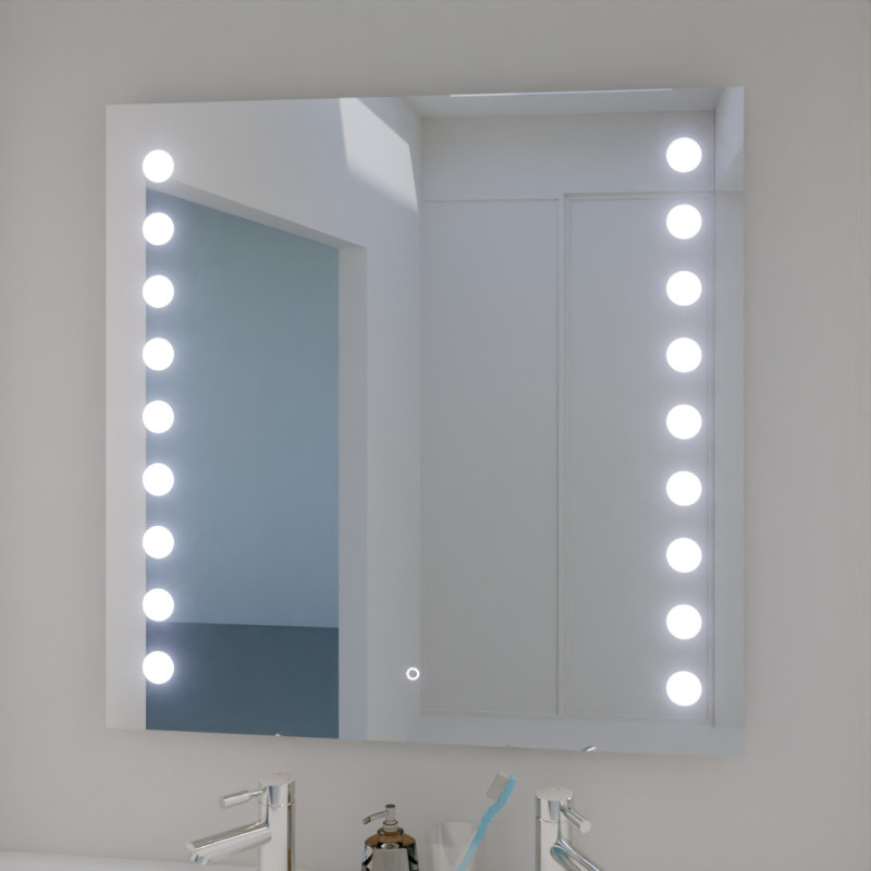 Miroir anti-buée STARLED 80x80 cm - éclairage intégré à LED et interrupteur sensitif