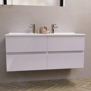 Meuble double vasque 120 cm ROSALY couleur blanc brillant avec plan vasque en résine 120 cm x 46 cm