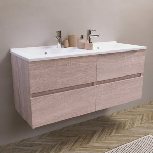 Meuble double vasque 120 cm ROSALY couleur bois avec plan vasque en résine 120 cm x 46 cm 