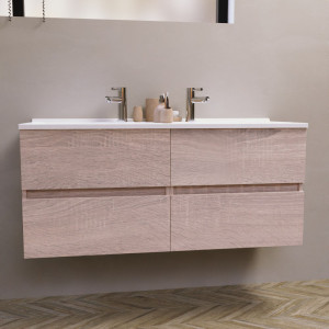 Meuble double vasque 120 cm ROSALY couleur bois avec plan vasque en résine 120 cm x 46 cm 