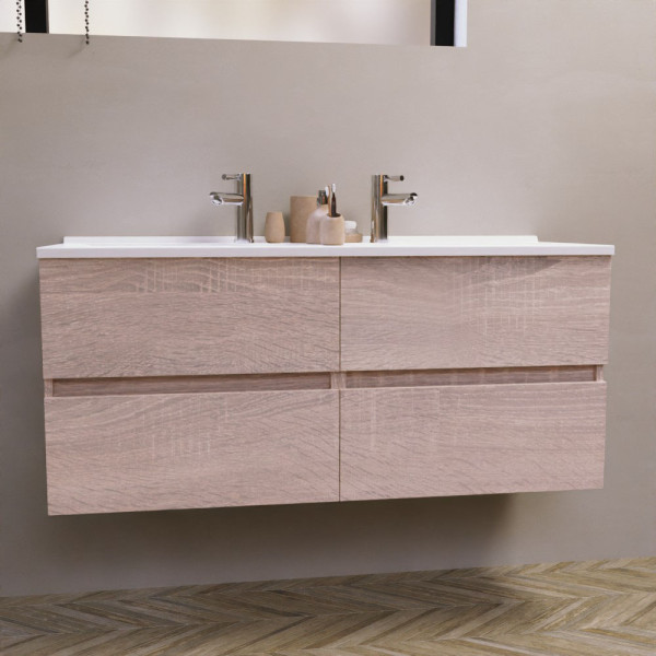 Meuble double vasque 120 cm ROSALY couleur bois avec plan vasque en résine 120 cm x 46 cm 