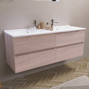 Meuble double vasque 140 cm ROSALY couleur bois avec plan vasque en résine 140 cm x 46 cm 