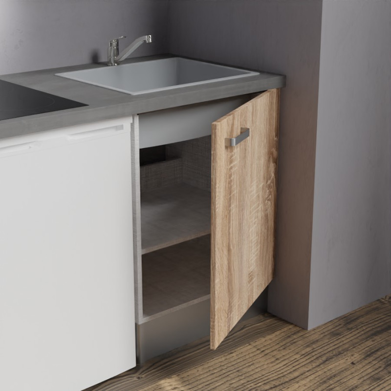 Zoom sur l'évier et le meuble bas sous évier de la kitchenette K02 - Coloris : évier gris - plan de travail gris - façade grise