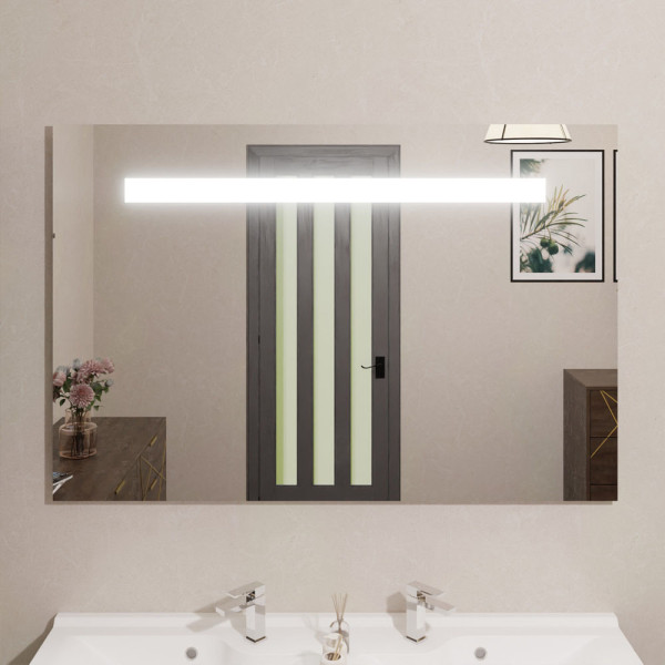 Miroir lumineux ELEGANCE 120x80 cm - bandeau LED central en haut du miroir 