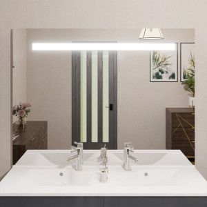 Miroir lumineux ELEGANCE 140x105 cm - éclairage LED bandeau central en haut du miroir 