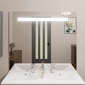 Miroir lumineux ELEGANCE 124x105 cm - éclairage LED bandeau central en haut du miroir 