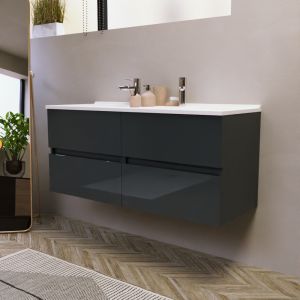 meuble double vasque 120 cm ROSALY couleur gris anthracite brillant avec plan vasque en résine 120 cm x 46 cm