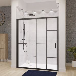 Porte de douche pivotante Feng Shui cm 80 cm h200 verre transparent 6 mm  noir mat