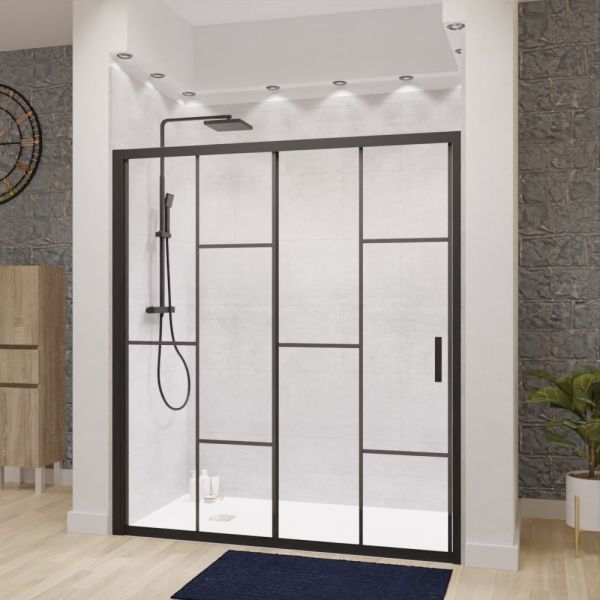 Porte de douche coulissante style verrière industriel 170cm ATELIA