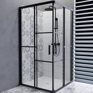 Paroi de douche d'angle effet verrière ATELIA 80 cm x 80 cm