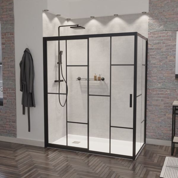 Paroi de douche d'angle effet verrière ATELIA coulissante 160 cm x 90 cm