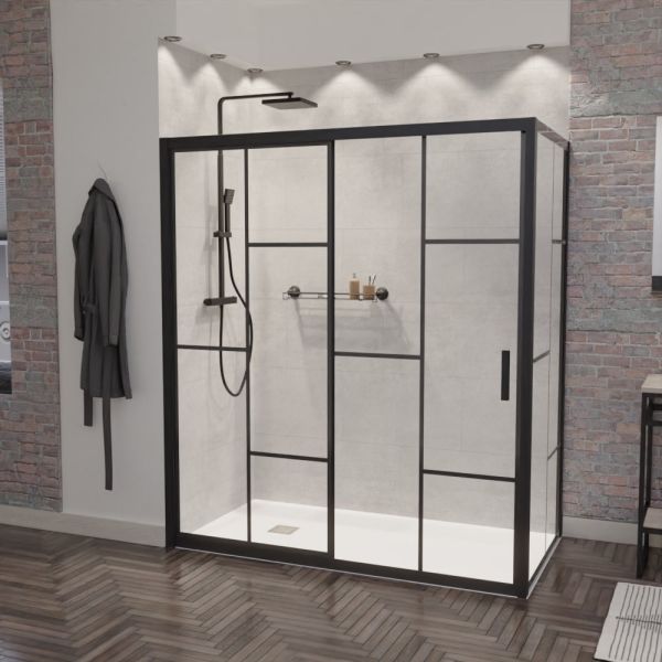 Paroi de douche d'angle effet verrière ATELIA coulissante 170 cm x 90 cm