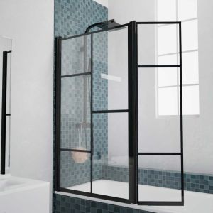 Pare-baignoire en verre trempé sérigraphié style verrière ATELIA 80 + 40 cm