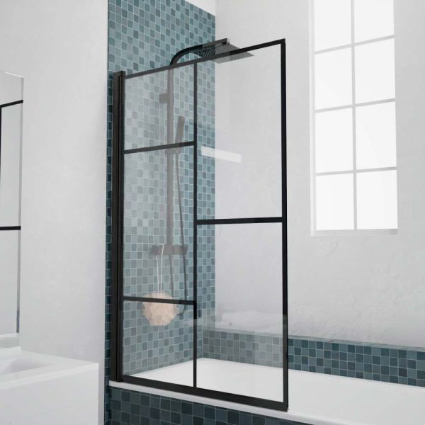 Pare-baignoire en verre trempé sérigraphié style verrière ATELIA 90 cm