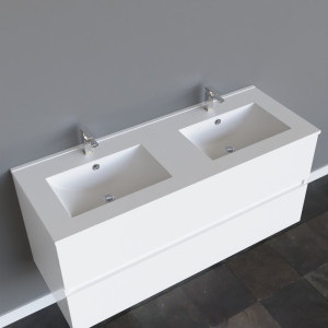 Meuble ROSALY 120 cm avec plan double vasque CERAPLAN - Blanc brillant