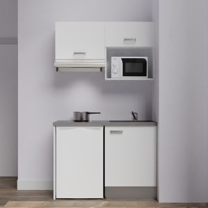 Kitchenette K02-PT - 120 cm meubles blanc, plan de travail gris et évier noir