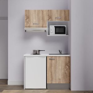 Kitchenette K02-PT - 120 cm meubles bois, plan de travail blanc et évier noir