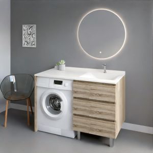 Meuble KORA 124 cm vasque déportée à droite + Miroir Fazzio 80 - Cambrian Oak