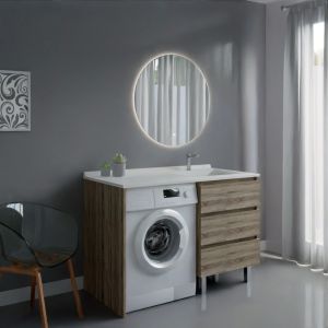 Meuble KORA 124 cm vasque déportée à droite + Miroir Fazzio 80 - Cambrian Oak