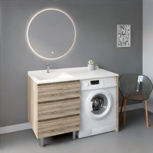 Meuble KORA 124 cm vasque déportée à gauche + Miroir Fazzio 80 - Cambrian Oak