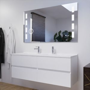 Meuble ROSALY 140 cm avec plan vasque et miroir Excellence - Blanc Brillant