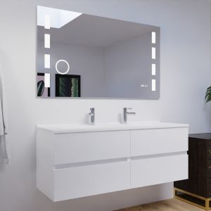 Meuble ROSALY 140 cm avec plan vasque et miroir Excellence - Blanc Brillant