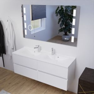 Meuble ROSALY 140 cm avec plan vasque et miroir Excellence - Blanc Brillant
