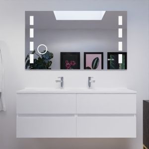 Meuble ROSALY 140 cm avec plan vasque et miroir Excellence - Blanc Brillant