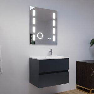 Meuble salle de bain ROSALY 70 cm avec plan vasque et miroir Excellence - Gris anthracite