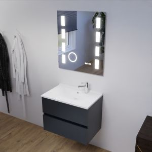 Meuble salle de bain ROSALY 70 cm avec plan vasque et miroir Excellence - Gris anthracite