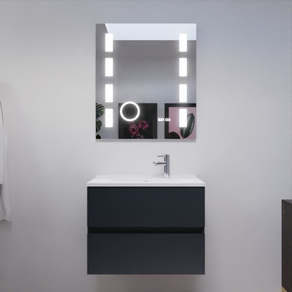 Meuble salle de bain ROSALY 70 cm avec plan vasque et miroir Excellence - Gris anthracite