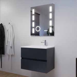 Meuble salle de bain ROSALY 70 cm avec plan vasque et miroir Excellence - Gris anthracite