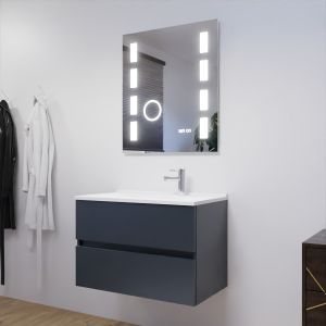 Meuble salle de bain ROSALY 80 cm avec plan vasque et miroir Excellence - Gris anthracite