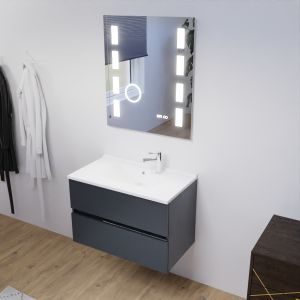 Meuble salle de bain ROSALY 80 cm avec plan vasque et miroir Excellence - Gris anthracite