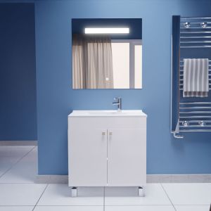 Meuble ECOLINE 80 cm avec plan vasque et miroir Elégance ht80- Blanc brillant